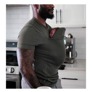 Lalabu baby wearing dad shirt fern green large